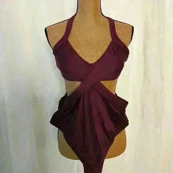 Burgundy Cut Out Wraparound Bathing Suit Size Medium - Picture 1 of 3